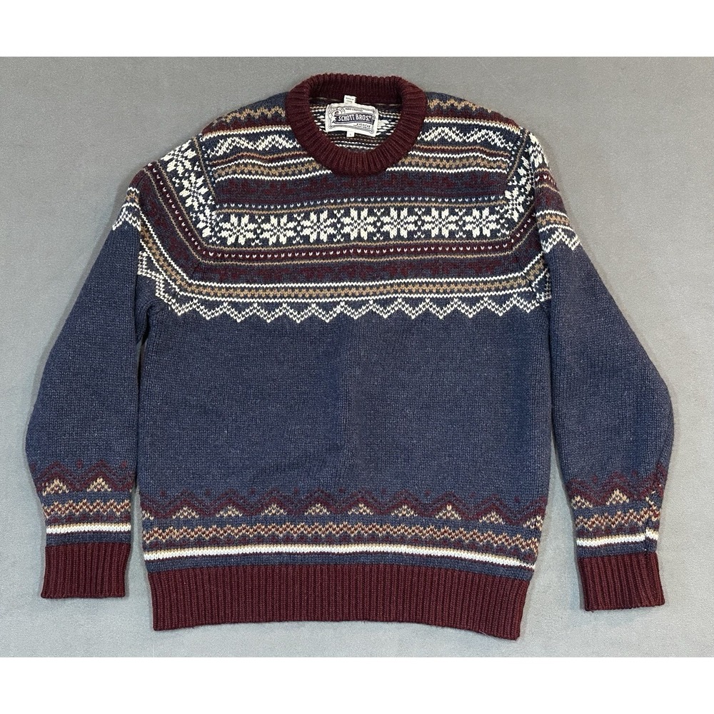 Schott Bros Sweater Mens Size L Nordic Fair Isle Heavy Chunky Ski Pullover